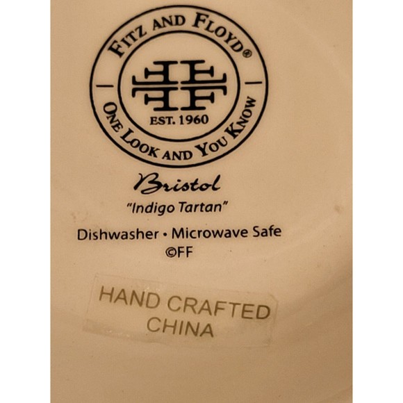 Fitz & Floyd BRISTOL Indigo Tartan Blue White Lg Mug Ceramic 4.75" h Plaid - Picture 6 of 6